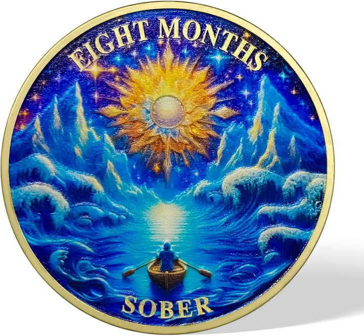 8 Months Sobriety Coin Eight Months Sober Coins August AA Chips and Medallion Sun Chip Alcoholics Anonymous Coin Recovery Anniversary Token Sobriety Gifts for Women Men