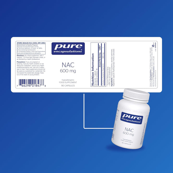NAC 600Mg - Pure N-Acetyl-L-Cysteine for Glutathione Synthesis Support - 90 Capsules