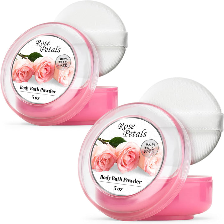 1 Pack Body Powder for Women with Puff, 100% Talc-Free, Elegant Rose Petals Scented Dust, after Bath for Soft Skin, Extra Large,(5Oz)