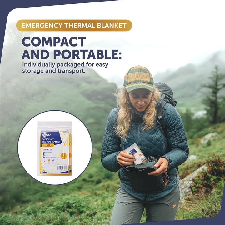 5 X Individually Packaged Gold Colour Medical First Aid Foil Survival Blankets for Personal Use - Reflective to Maintain Body Heat