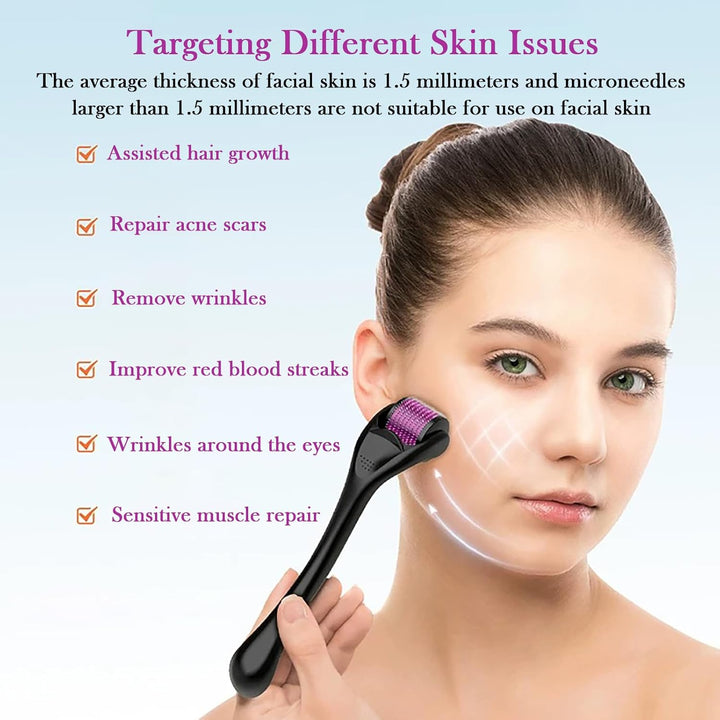 Derma Roller Microneedle Roller for Face 0.5Mm Needle 540 Micro Needle Roller Skin Care for Wrinkles, Derma Roller for Men Matte Black Beard Roller Beard Roller Hair Growth Kit with Case for Men Women