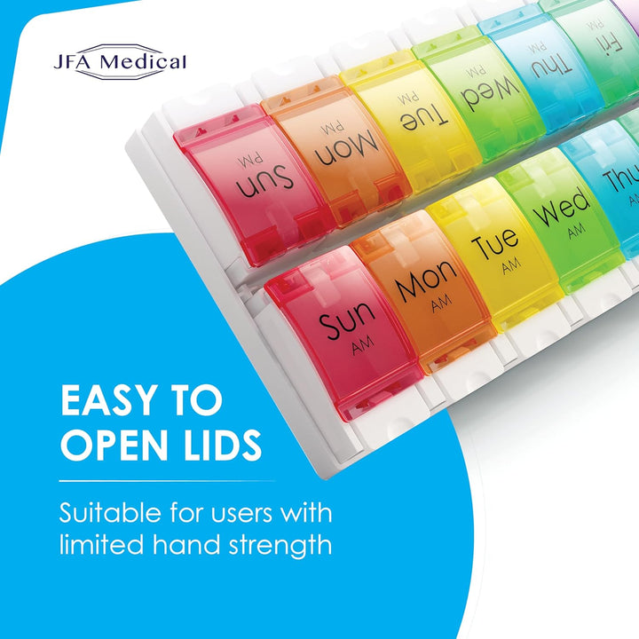 Weekly Pill Box Organiser/Reminder for Medicines Supplements, Vitamins, 7Days, 2 Compartments per Day