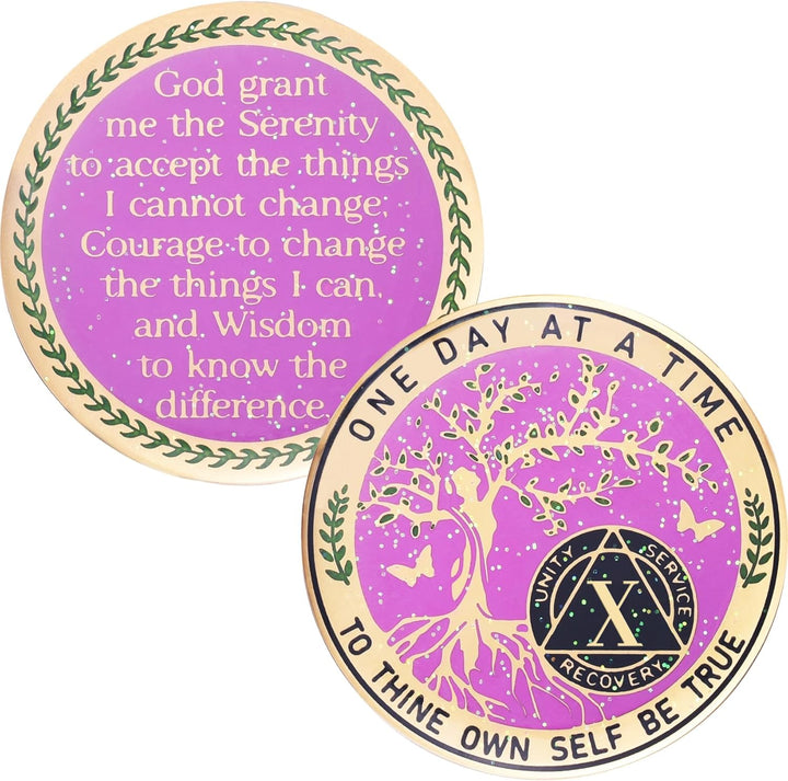 One Year Sobriety Coin AA Chips and Medallions Sobriety Coin for Women Tree of Life Recovery Coins Anniversary Token Sobriety Gifts Alcoholics Anonymous Gift - to Thine Own Self Be True