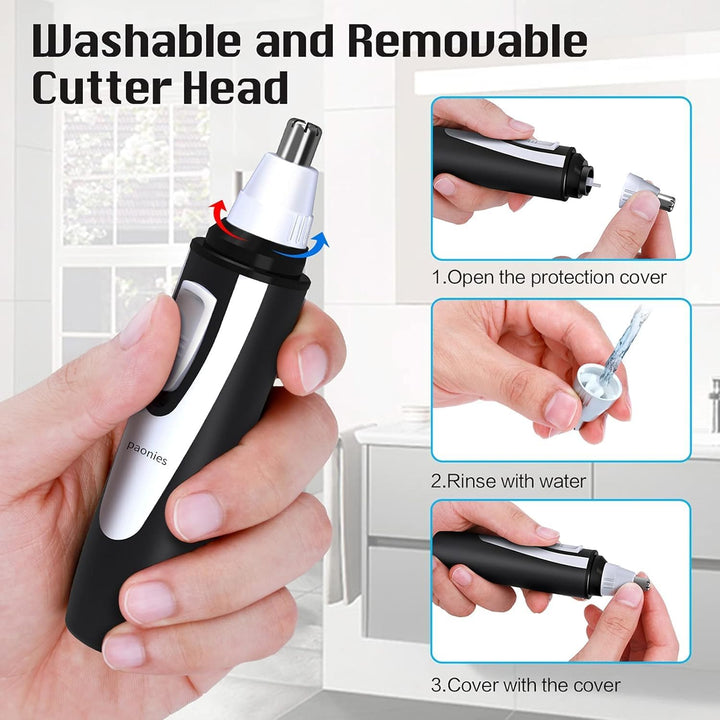 Nose Hair Trimmer for Men and Women, 2025 Professional Painless Ear and Nose Hair Trimmer Clipper, Battery-Operated Facial Hair Removal with IPX7 Waterproof, Dual Edge Blades, Easy to Clean