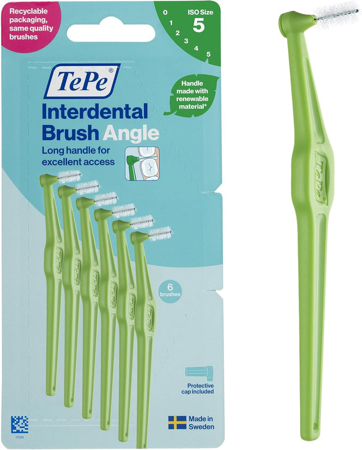 Interdental Brush Angle, Red, 0.5Mm/Iso 2, 6Pcs, Interspace Cleaning, Plaque Remover for Teeth with Narrow Gaps, Ensures Strong Gums and Teeth, Carton Pack