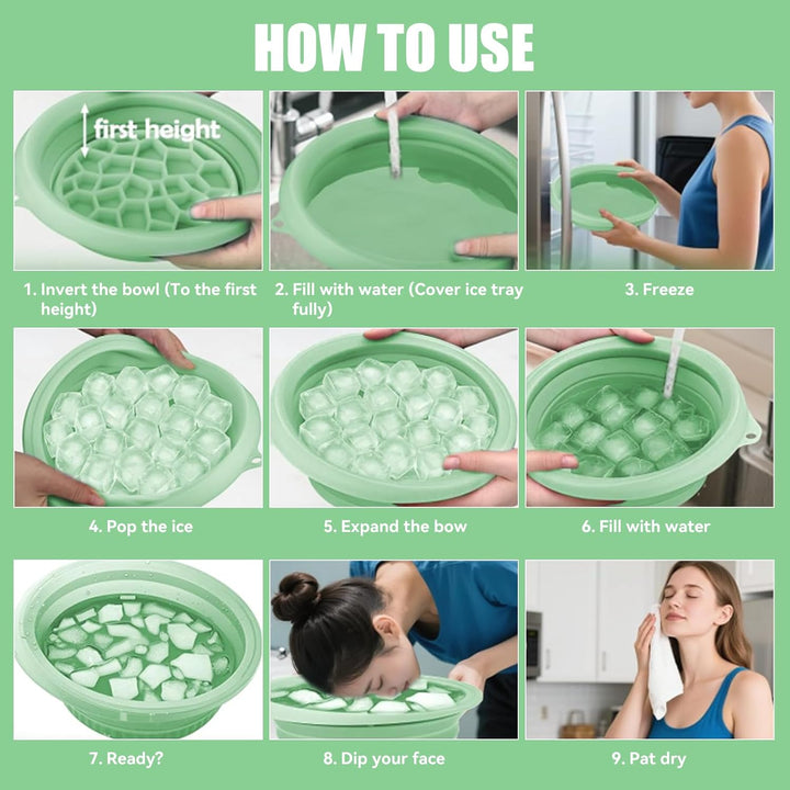 Silicone Ice Face Bowl, Foldable Facebowl with Built-In Icetray, Quick Cooling for Puffiness Relief, Soothe Skin, Bathroom Accessories, Home Travel Use(Red)