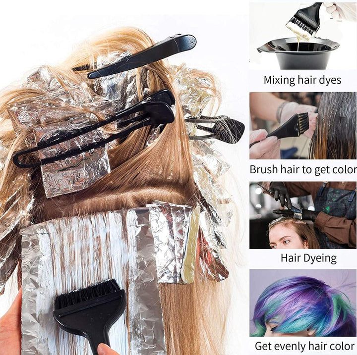 21 Pieces Hair Dye Tools, DIY Salon Hair Coloring Bleaching Tools Set Including Hair Tinting Bowl, Dye Brush, Ear Cover, Hair Highlighting Cape, Shawl, Gloves, Hair Clip Kits (21 Pcs, Black)