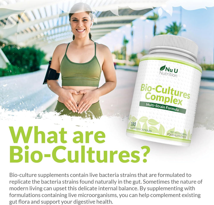 Bio-Cultures Complex - 180 High Strength Capsules - Lactobacillus Acidophilus, Rhamnosus & Bifidobacterium - 6 Month Supply - Gentle Vegetarian Multi-Strain Formula for Men & Women -