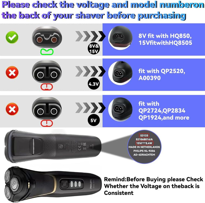 15V Chager for Phlip Shaver HQ8505 Power Cable Charger Cord UK for Series Beard Trimmer S3233, S3333, S1332, BT5502, BT9810, MG7790 MG7750 Electric Razor Aquatouch Power Lead
