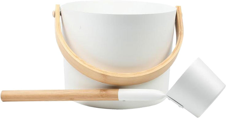 Sauna Aluminum Bucket for Ultimate Relaxation for Sauna Experience Sauna Bucket with Long Handle Spoon Aluminum Sauna Bucket, 5L White