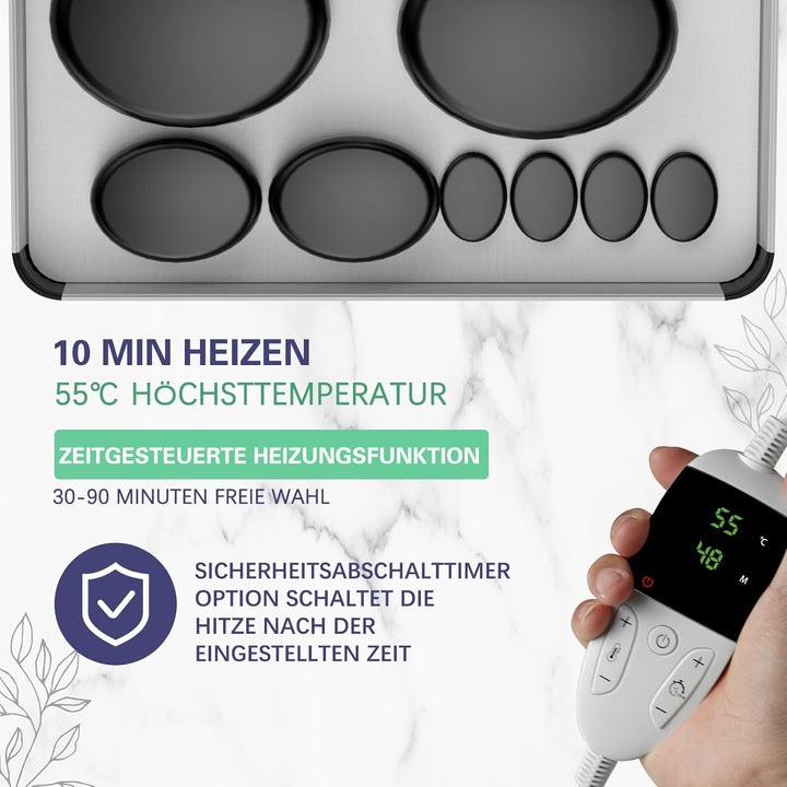 Professional Basalt Hot Stone Massage Set - 10 Piece Portable Electric Warmer for Relaxation & Spa Treatment