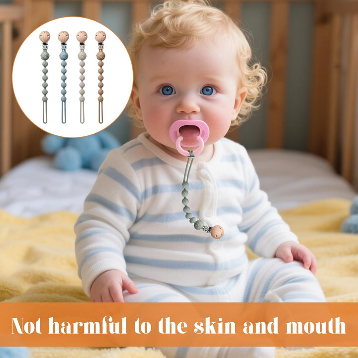 4 PCS Silicone Dummy Clip,Dummy Clip Suitable for Girls and Boys,One Piece Design Pacifier Clips,Portable Dummy Chain BPA Free(4 Colors)