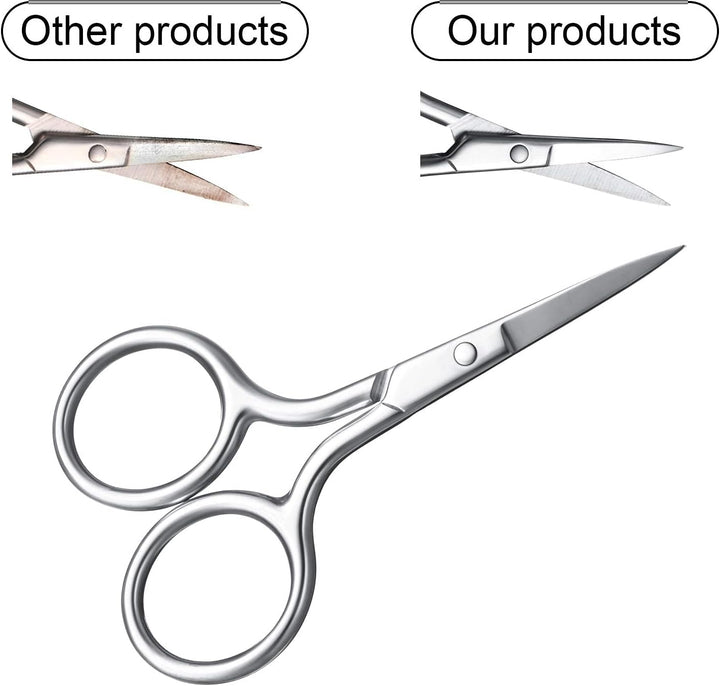 Stainless Steel Facial Hair Scissors - Small Straight Tip Scissors for Eyebrows, Nose, Moustache, Beard & Eyelash