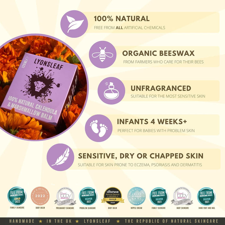 Calendula and Marshmallow Balm - 100% Natural Calendula Cream with Marshmallow Root - for Eczema, Psoriasis, Dry, Cracked, Rough, Hard or Irritated Skin 30Ml