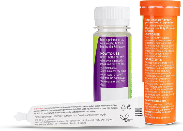 Contains Lift Chewable Tablets, a Lift Shot & Glucogel, Fast Acting Glucose,1 Pack