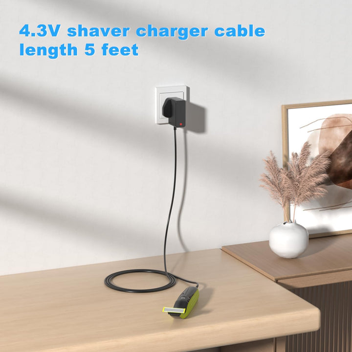 4.3V Charger Compatible with Philips A00390 MG3720 MG3730 BT3206 MG5730 MG3722 QP2520 QP2620 MG3740 MG5720 Shaver Beard Trimmer, 3-Pin UK Plug Adapter, 5FT Charging Cable