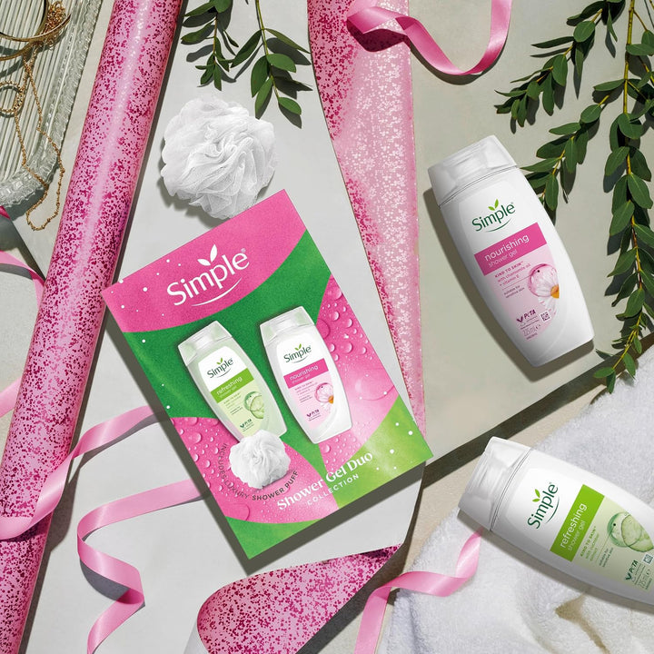 Shower Gel Duo Collection Gift Set with Two Shower Gels and a Luxury Shower Puff Perfect Gifts for Her 2 Piece