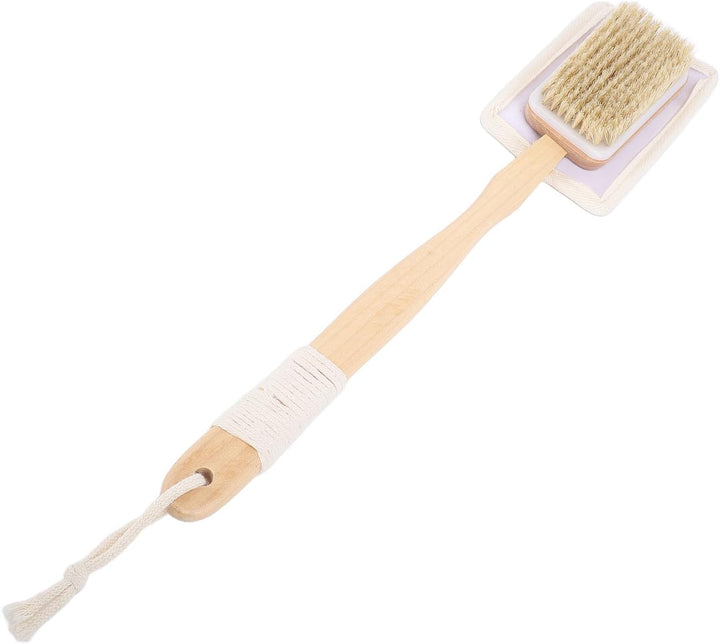 Long Handle Back Loofah Scrubber and Shower Brush with Loofah Bristle - Soft Exfoliator for Full Body Cleaning, Non-Slip Wood Handle, Ideal for Wet or Dry Use