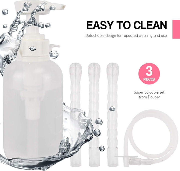 Reusable Vaginal Douche, 300Ml Women Vaginal Cleaning System Anal Douche Portable Kit with 3 Nozzles, Maintain Feminine Hygiene for Daily Care, BPA & PVC Free