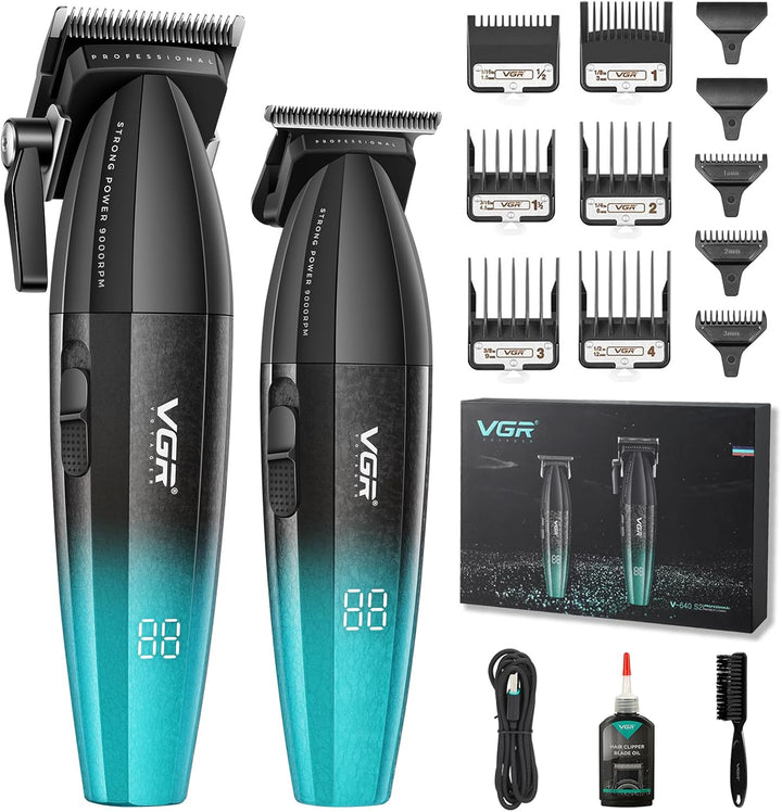 640 Professional Hair Clippers for Men, Cordless Barber Clippers and Trimmers Set, Zero Gap T-Blade Hair Cutting Kit, DLC Coated Ceramic Blade Premium Gift Barber Kit with LED Display(Black)