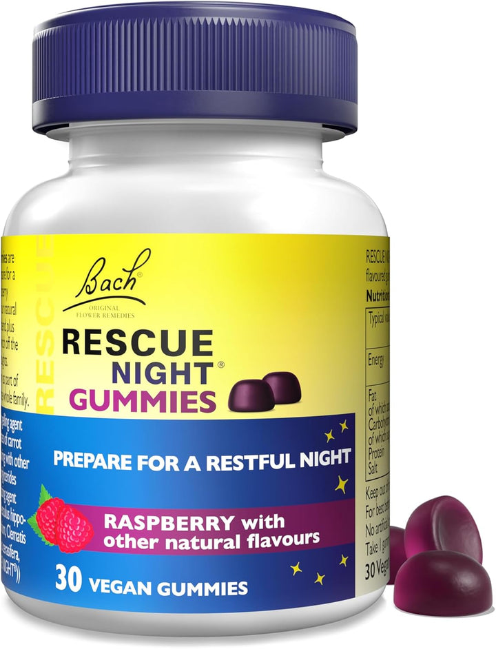 Night Gummies | Natural Bedtime Support | Bach Original Flower Essences | 60 Vegan Raspberry Flavoured Gummies | Help Prepare for Restful Sleep
