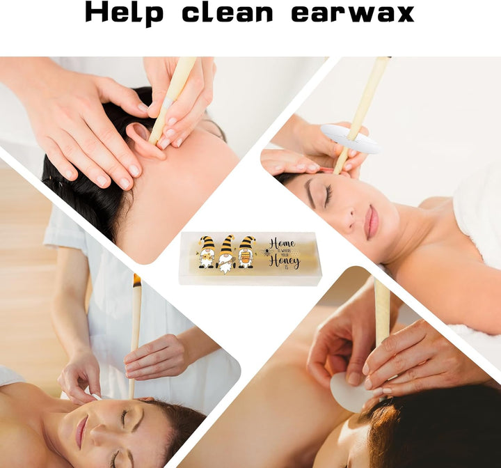 10Pcs Ear Candles for Wax Removal Ear Wax Removal Candle Kit with Natural Organic Beeswax Candles with Safety Filter Protective Discs and Cotton Buds Ear Cleaning