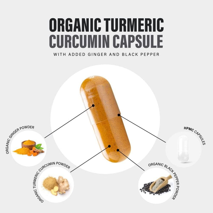 Organic Turmeric Capsules High Strength and Black Pepper with Active Curcumin with Ginger 1380Mg - Advanced Tumeric - Each 120 Veg Capsule Is Organic (2 Capsules per Serving)