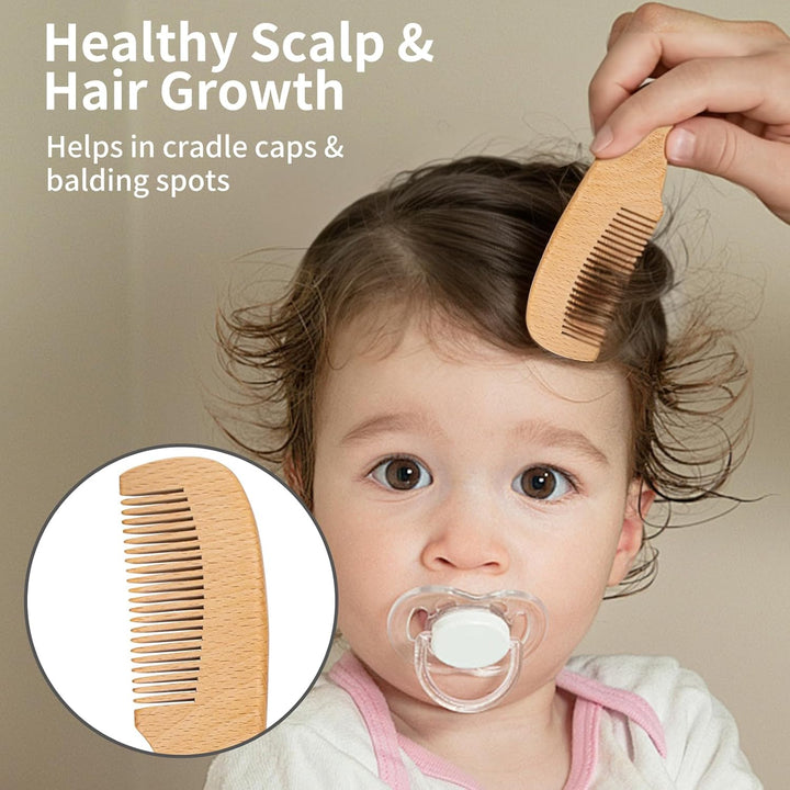 Personalized Baby Hair Brush and Comb Set for Newborn -  Wooden Toddler Hair Brush Set with Soft Goat Bristle, Baby Brush Set for Newborn, Toddler Cradle Cap Brush Perfect Baby Registry (A)