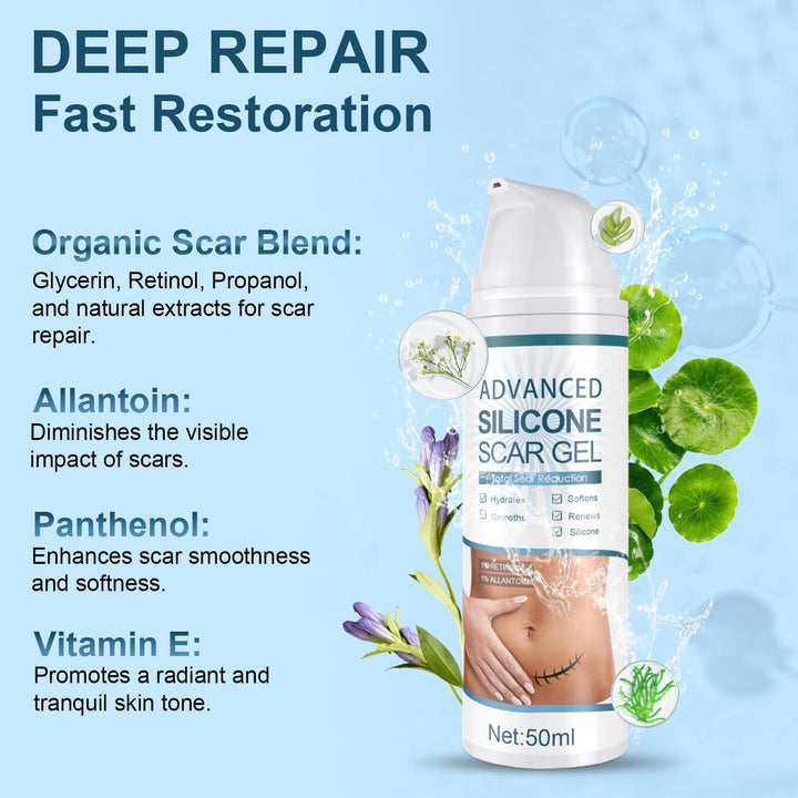 Advanced Silicone Scar Gel, Effective Scar Cream - Reduces the Appearance of Both Old and New Scars from Burns, Injury, Acne, Stretch Marks, Keloid, C-Section, and More, 1.7 Oz