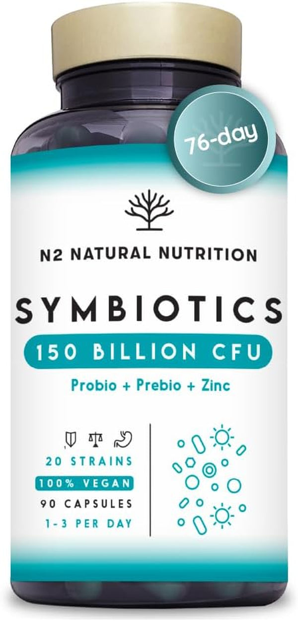 Probiotics 150 Billion CFU – 20 Multi Strains with Prebiotic, Inulin & Zinc – High Strength Vegan Supplement – Gastro Resistant Capsules – 76 Day Supply –