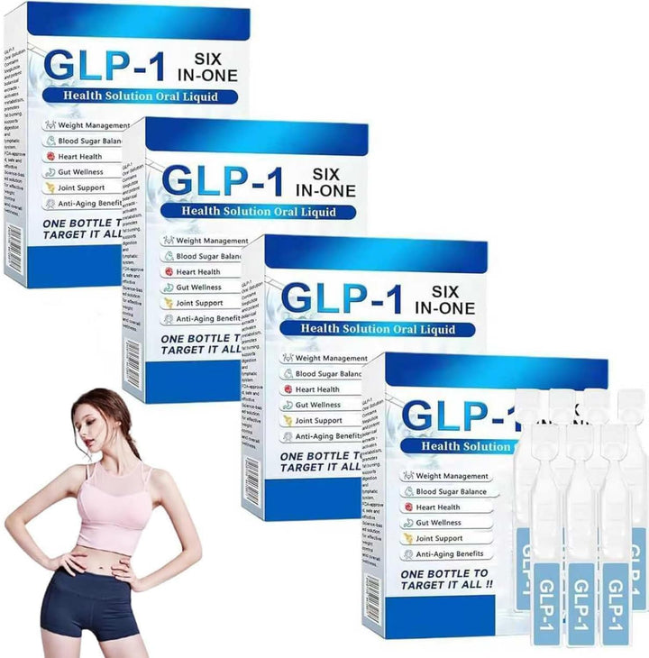 GLP-1 Six-In-One Solution Oral Liquid,Advanced GLP-1 Oral Liquid, GLP-1 Drops, GLP-1 Peptide Complex Serum, GLP-1 Oral Solution, Natural Plant Extract, for Men & Women (4 Box*7Pcs)