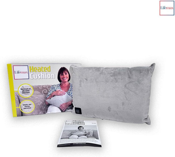 Heated Massage Cushion: Soft Portable Vibration Massage Wellness Cushion with Built-In USB Rechargeable Battery, 2 Vibration Levels with Heat, Cordless Warmth for Back & Neck, Travel or Home