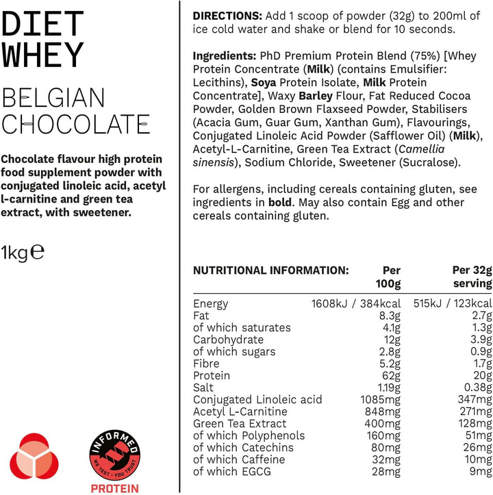 Nutrition Diet Whey Lean Protein Powder | Belgian Chocolate Whey Protein Powder | 1Kg Bag
