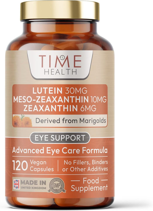 Micro-Encapsulated Formula - Lutein 30Mg - Meso-Zeaxanthin 10Mg - Zeaxanthin 6Mg - 100% Pure, Natural & Highly Bioavailable - 4 Month Supply - UK Manufactured - Zero Additives - 120 Capsules