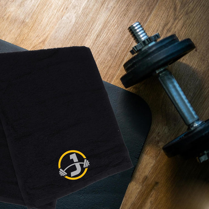 Gym Towel with Monogrammed Embroidery Initial Gift for Men & Women, Training Accessory Gift, Gym Towel Present for Weight Lifting Birthday, Retirement, Christmas - Black, J