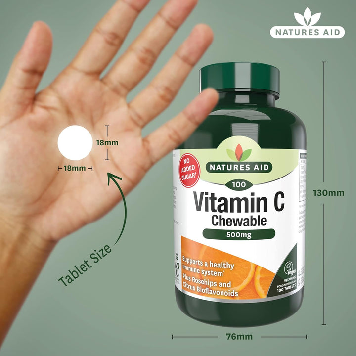 Vitamin C 500Mg 100 Chewable Tablets – Supports Immune System & Skin Health - High Strength, Sugar Free, Vegan, Non-Gmo – Antioxidant Supplement