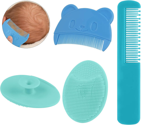 Baby Hair Comb, 3PCS Baby Hair Brush and Comb Set, Baby Hair Brush Toddler Comb for Newborns & Toddlers, Perfect Baby Registry Gift (Blue)