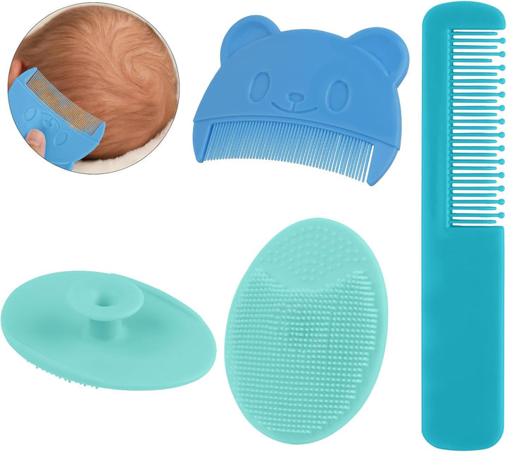 Baby Hair Comb, 3PCS Baby Hair Brush and Comb Set, Baby Hair Brush Toddler Comb for Newborns & Toddlers, Perfect Baby Registry Gift (Blue)