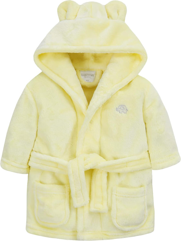 Baby Boys & Girls Unisex Dressing Gown (Ages 6-24 Months) Soft Plush Flannel Fleece Hooded Bath Robe