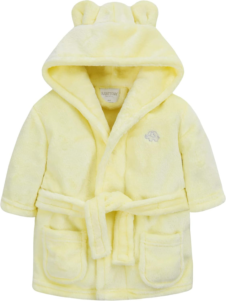 Baby Boys & Girls Unisex Dressing Gown (Ages 6-24 Months) Soft Plush Flannel Fleece Hooded Bath Robe