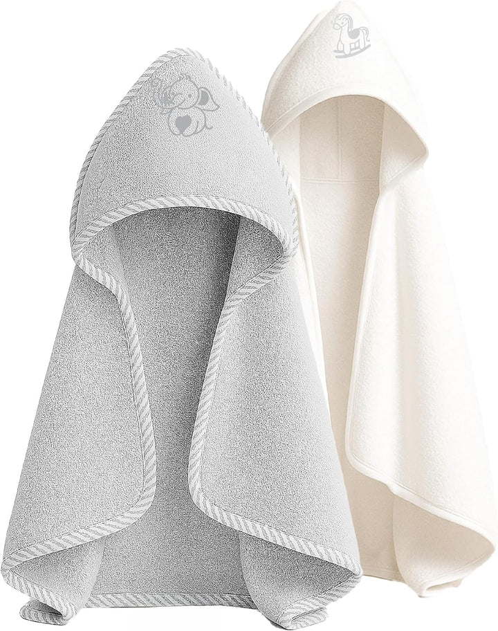 Newborn Essentials 100% Cotton Embroidered Hooded Baby Towel 70 X 70Cm for Baby Boys and Girls 0-24 Months (2-Packs)