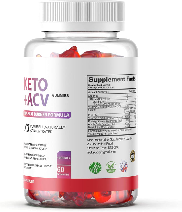 Supra Keto + ACV Gummies, Supports Healthy Weight Loss, Supra Keto UK, 60 Gummies, All Natural Ingedients, 1 Month Supply 1000MG Formula/