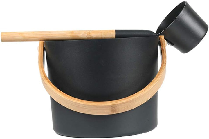 Aluminum Sauna Bucket and Ladle Set Portable,Sauna Bucket and Long Handle Ladle Cedar,Sauna Steam Water Accessories,Bath Accessories Supplies,Accessories for Sauna Steam Room(Black)