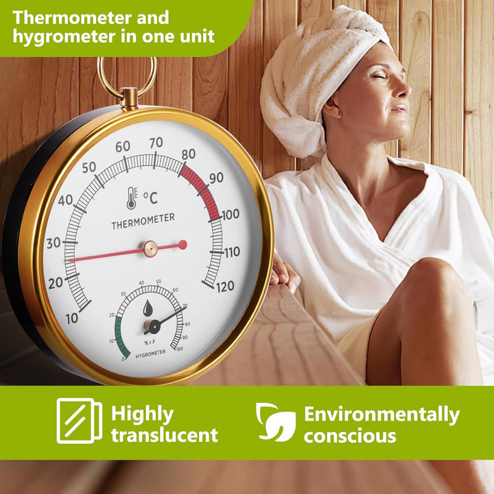 2-In-1 Sauna Thermometer and Hygrometer, Stainless Steel round Sauna Thermo-Hygrometer High Accuracy Sauna Accessories, Digital Thermo-Humidity Meter for Steam/Sauna Room/Home Office
