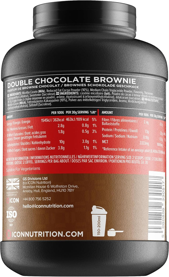 Hibernate Micellar Casein Protein - Double Choc Brownie, Slow-Release Nighttime Recovery Formula, 24G Protein, 100% Grass-Fed Casein, Low Sweetener – 900G, 30 Servings Casein protein, Slow-digesting protein, Protein supplement, Protein powder, Muscle reco