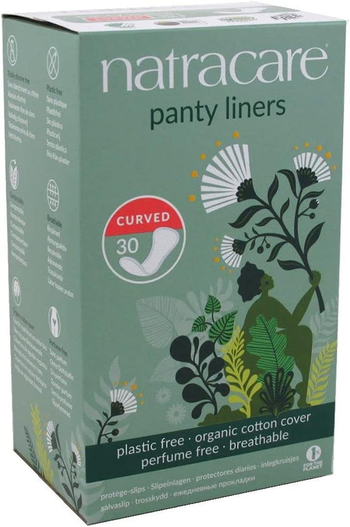 Natural Curved Panty Liners with Organic Cotton | 30 Liners X 3 Packs (90 Liners)