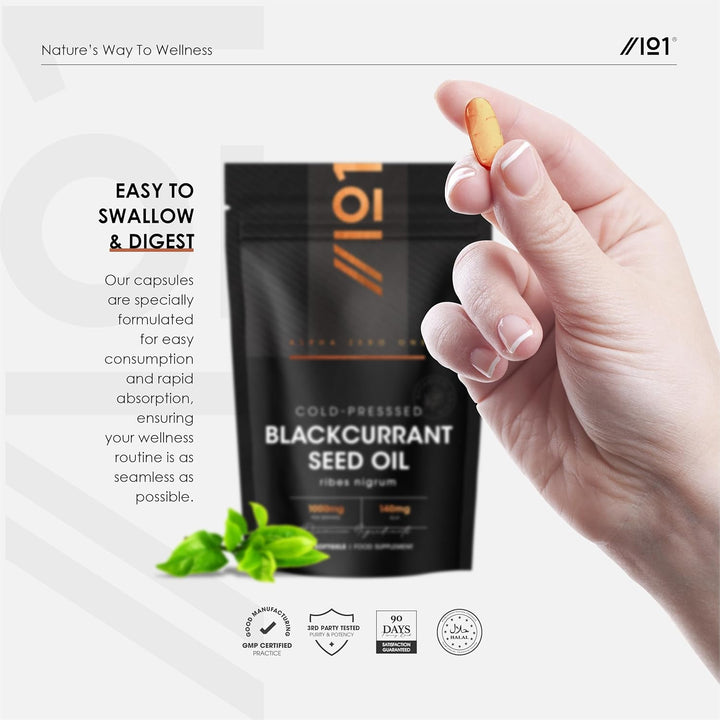 Blackcurrant Seed Oil 1000Mg – 90 Softgels – 105Mg GLA Omega-6 Essential Fatty Acid from Cold-Presssed Blackcurrant Oil – Resealable and Recyclable Pouch by