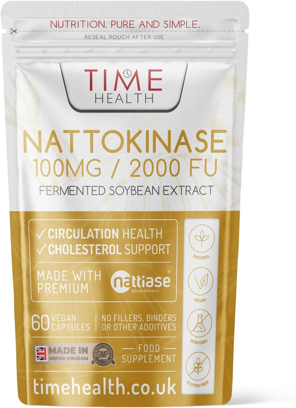 New: Nattokinase - 60 Capsules - 2000 FU / 100Mg - Nattiase® Natural Fermented Soybean Extract - Enzyme from Japanese Natto - UK Made - GMP Standards - Zero Additives (60 Count (Pack of 1))