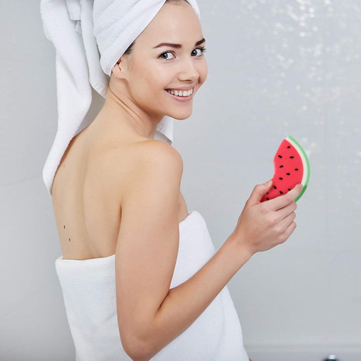 4Pcs Fruit Kids Shower Brushes Baby Bath Ball Shower Sponge Pitaya Watermelon Strawberry Kiwi Scrubbers for Baby Toddler Kids Bathing