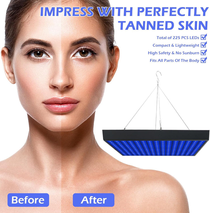 Tanning Lamp for Home, 45W Sun Lamp for Face and Body, 460Nm Full Blue Lamp Skin Tanning Light with 225Pcs Leds, Portable Self Tanner Light with Hanging Ring Hook, Adjustable Tripod and Goggles